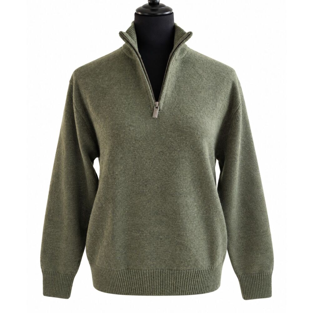 House of Bruar Pure Lambswool Quarter Zip Sweater Green British Preppy Womens L